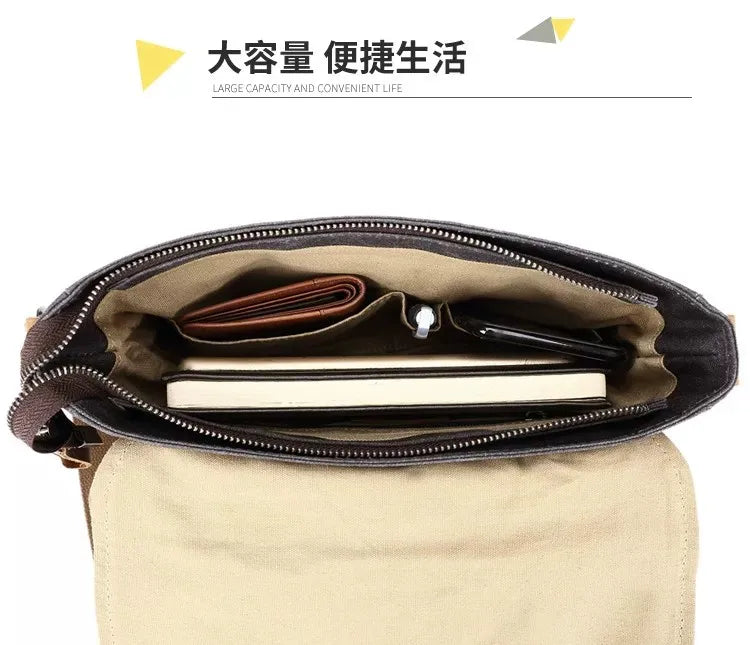 Vintage Waxed Canvas Crossbody Bag | Water-Resistant Casual Satchel