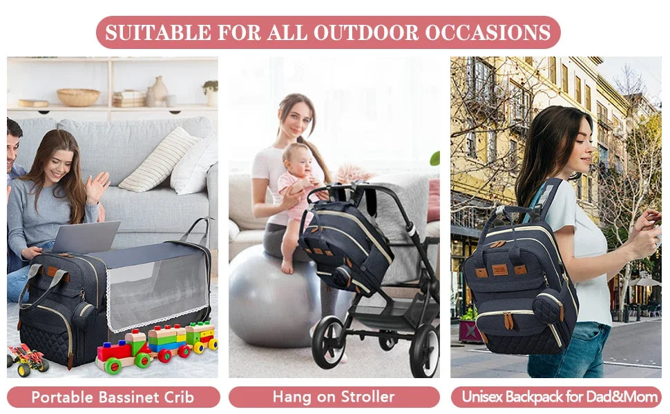 3 In 1 Diaper Bag Backpack | Waterproof & USB Charging