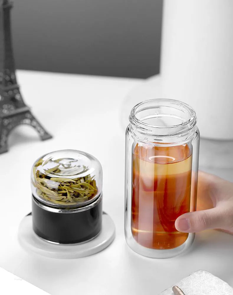 High Borosilicate Glass Tea Water Bottle | Double Layer Infuser