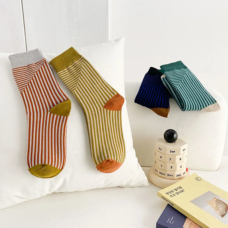 Multicolor Striped Casual Crew Socks for Women | Stylish Comfort