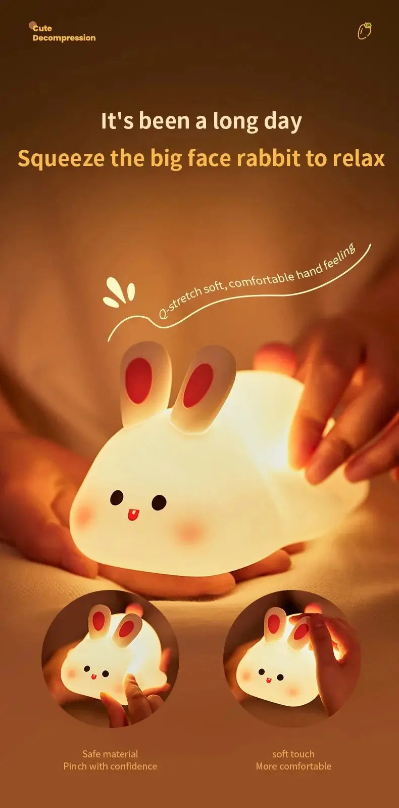 Cute Piggy Bunny Night Light | Soft Silicone Lamp for Kids