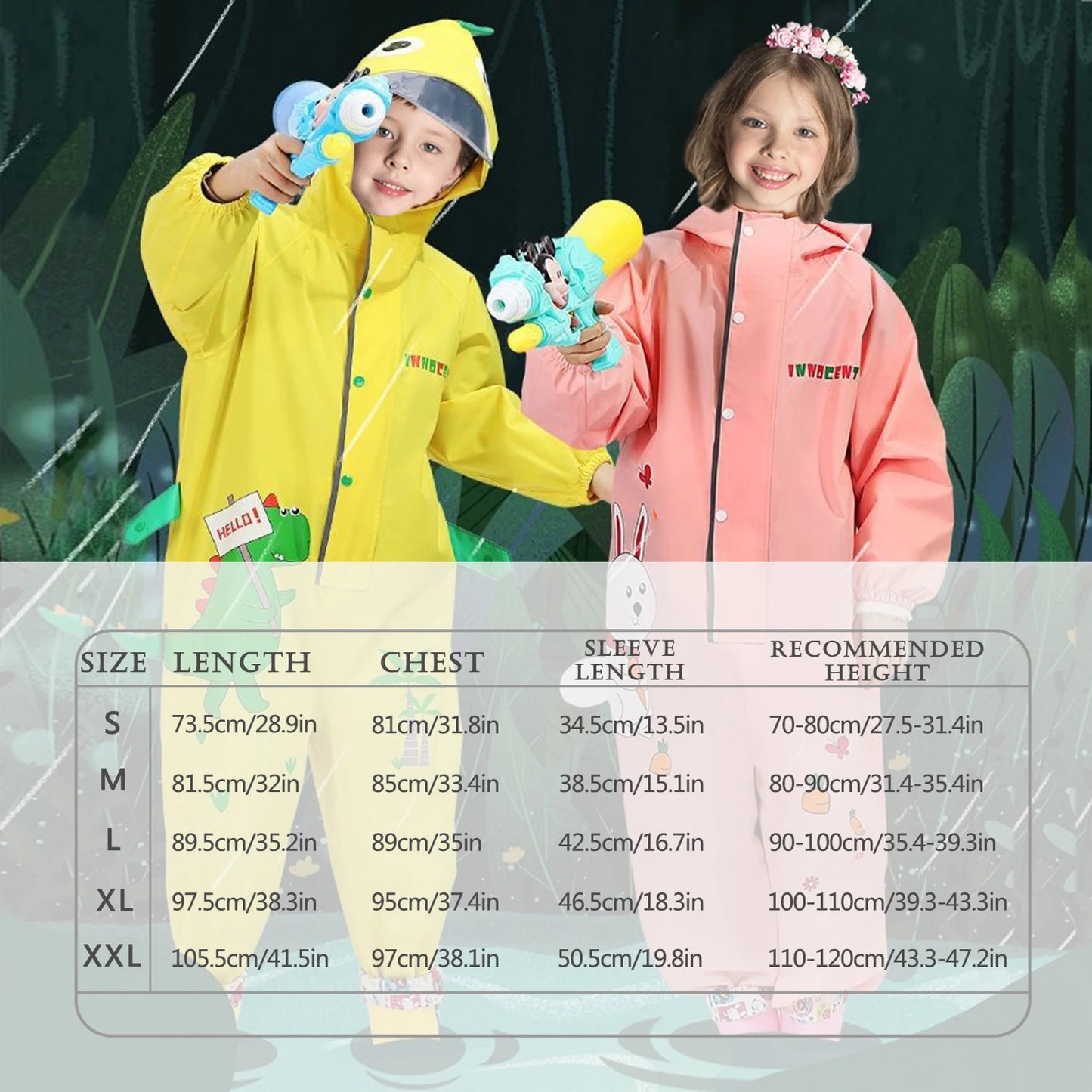 Cute Colorful Rabbit & Dinosaur Kids Raincoat | Waterproof One-Piece