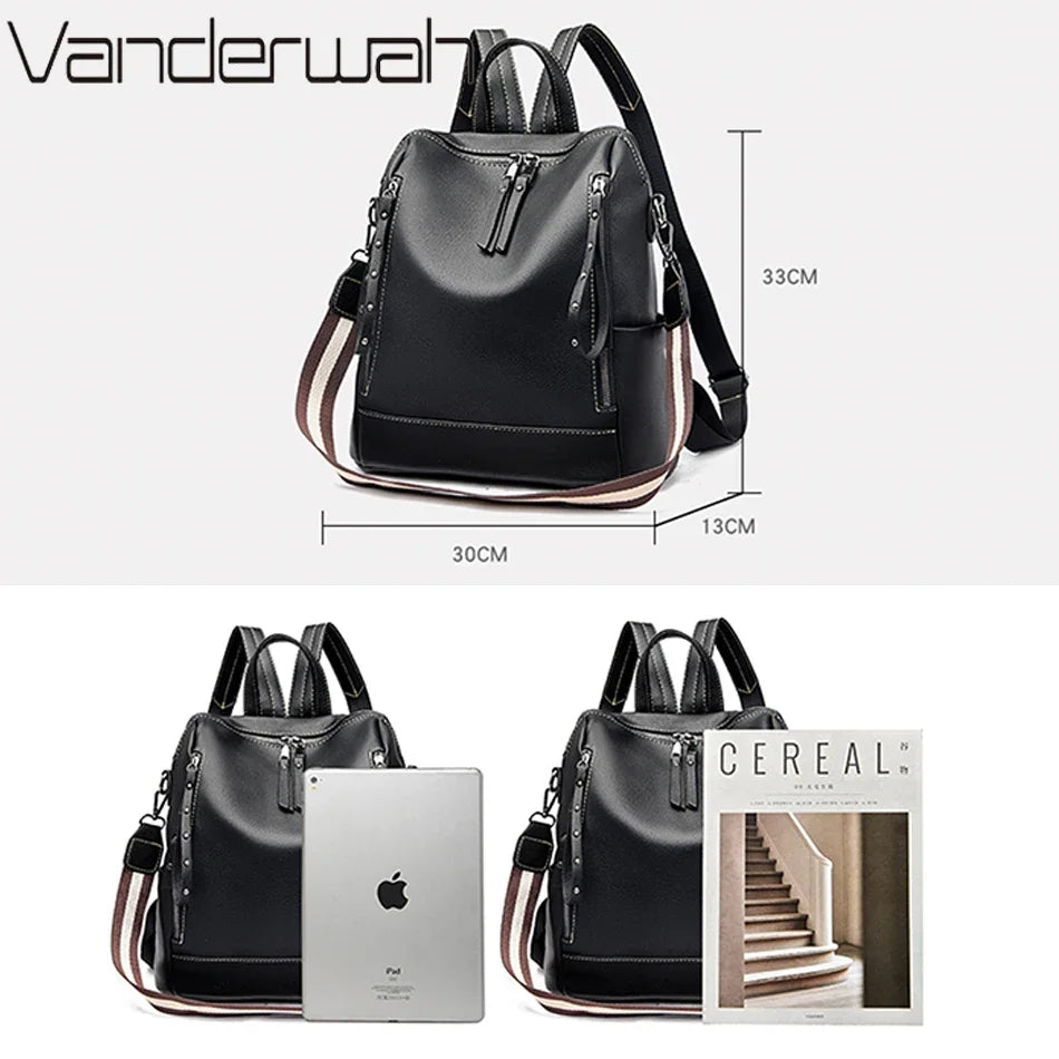Mochila de cuero impermeable elegante para estudiantes jóvenes | Duradera y a la moda