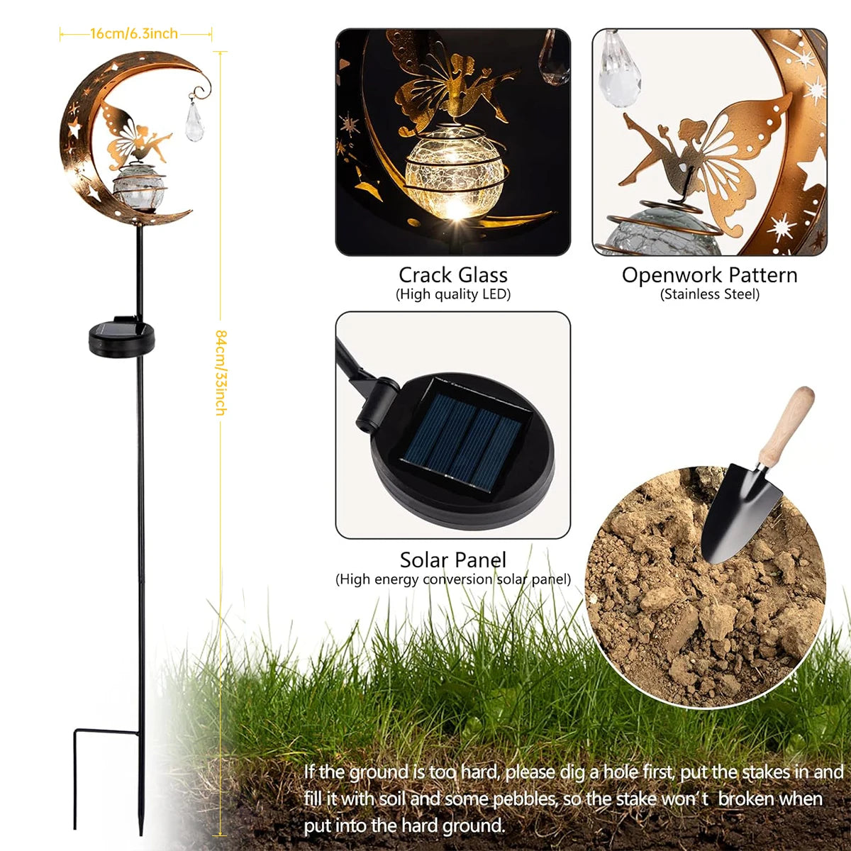 Luces solares de estaca Hada Lunar | Encantadora decoración de jardín exterior
