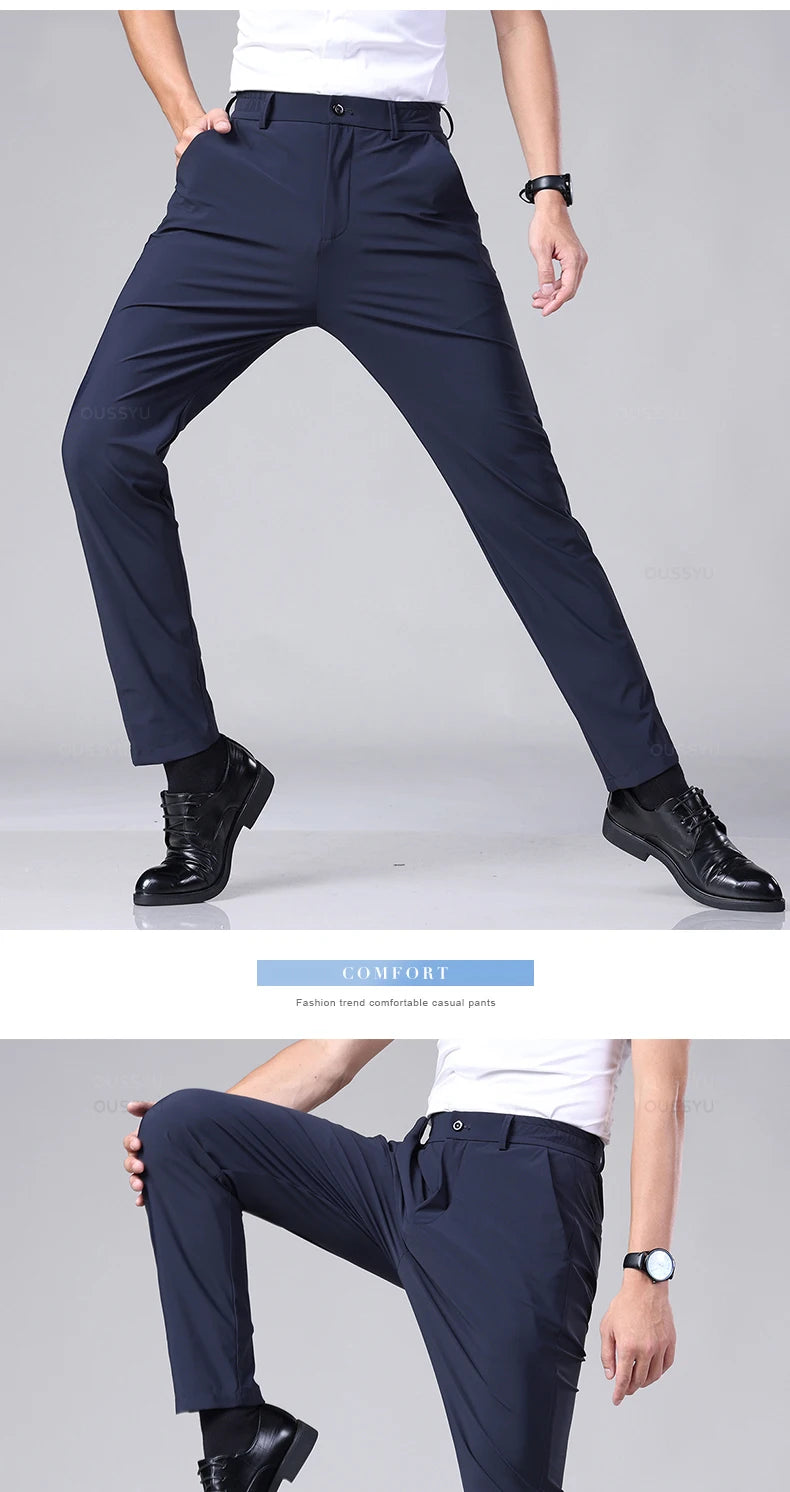 Men's Summer Stretch Smooth Trousers | Casual Business Pants