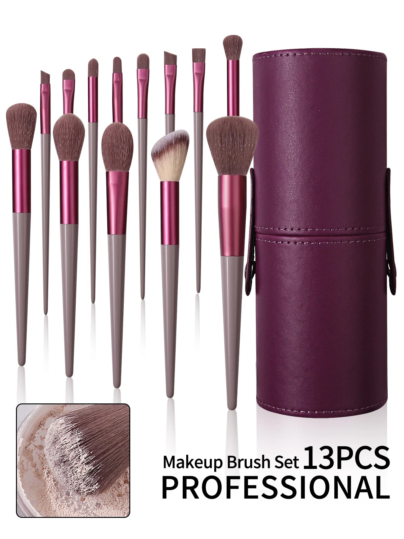 13 Piece Professional Makeup Brush Set – Soft Fluffy Nylon & Wool Fiber Brushes for Foundation, Eyeshadow, Concealer, Blending, Blush & Kabuki – Full Face Beauty Tools