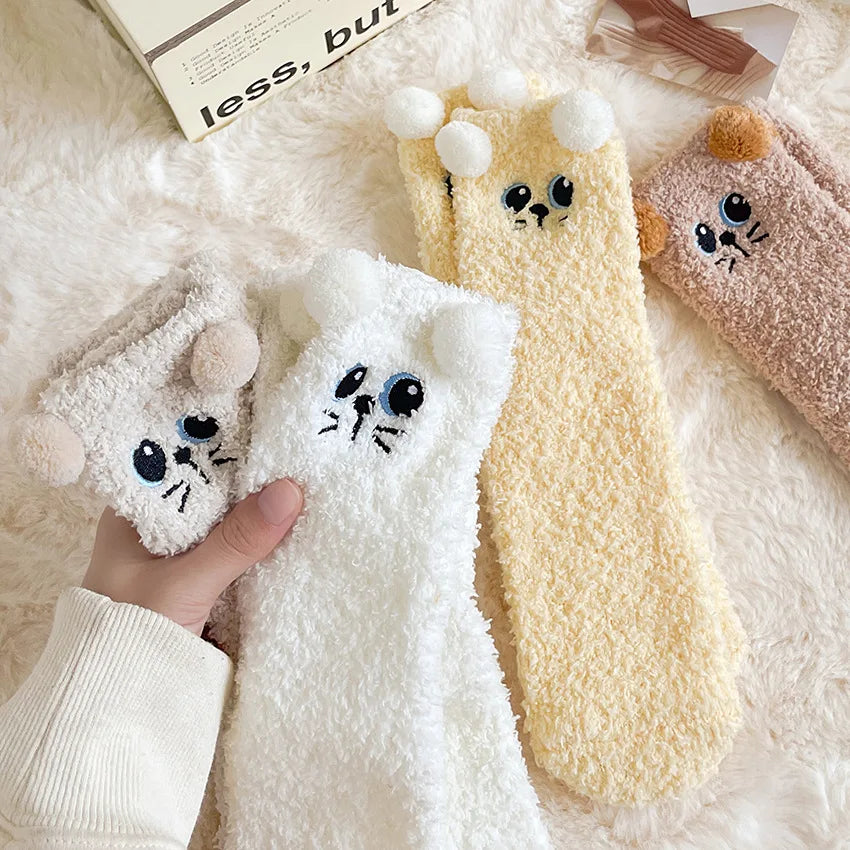 Cute Women's Winter Fluffy Socks | Cozy Fuzzy Animal Crew Socks