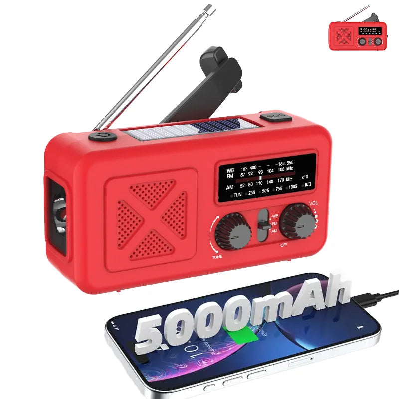 Emergency Weather Radio with Solar & Manual Crank Charging