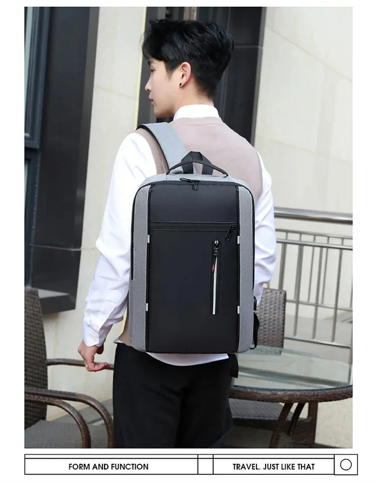 Men's Waterproof Oxford Laptop Backpack with USB Charging Port