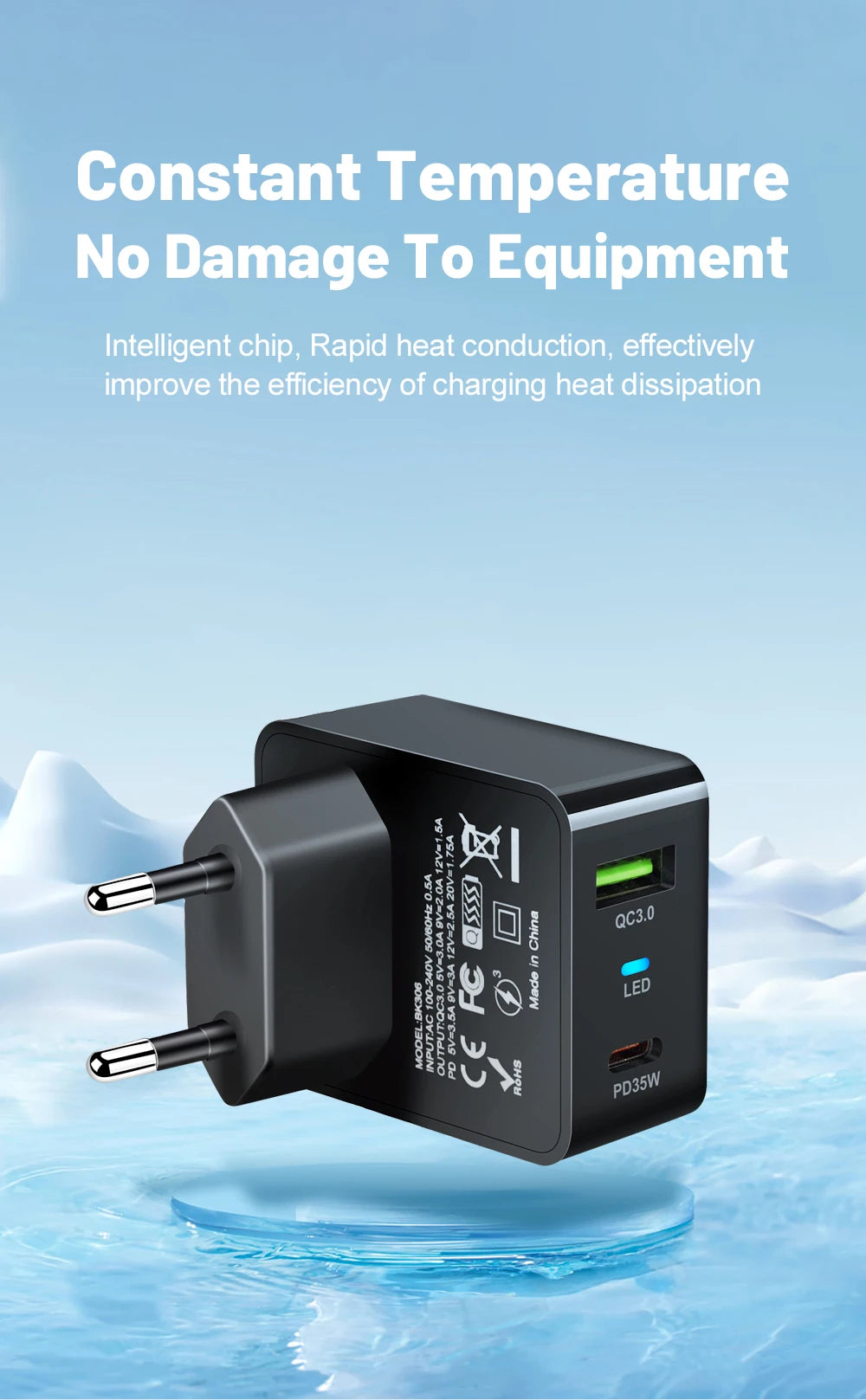 35W GaN Dual Port Fast Charger | USB-C & USB-A Wall Adapter