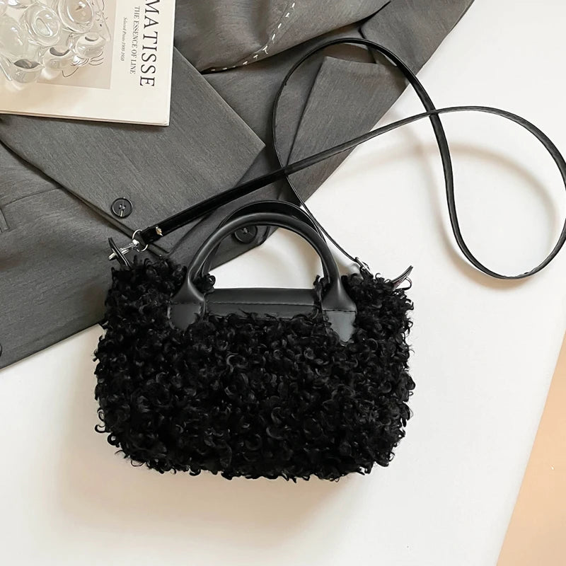 Women's Plush Shoulder Bag | Warm Fabric Handbag for Winter