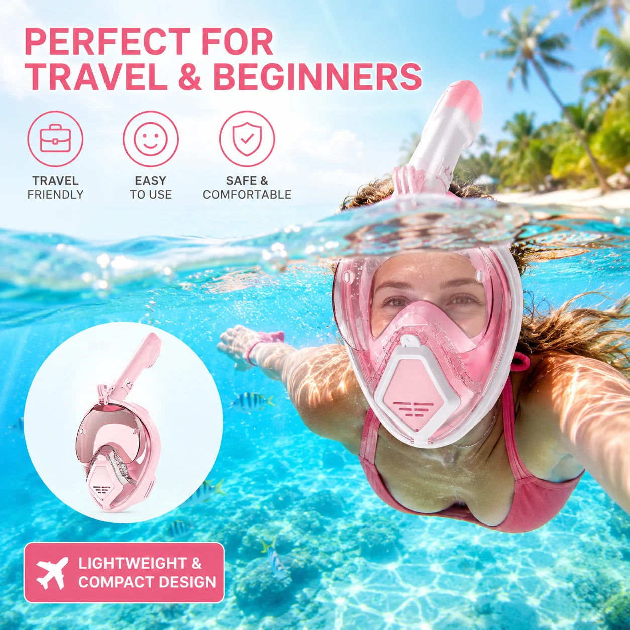 Full Face Snorkel Mask for Glasses Wearers | Anti-Fog & Leak Proof