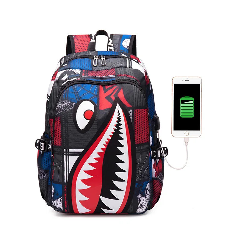 Cartoon Shark Print Backpack | Perfect School Rucksack for Kids
