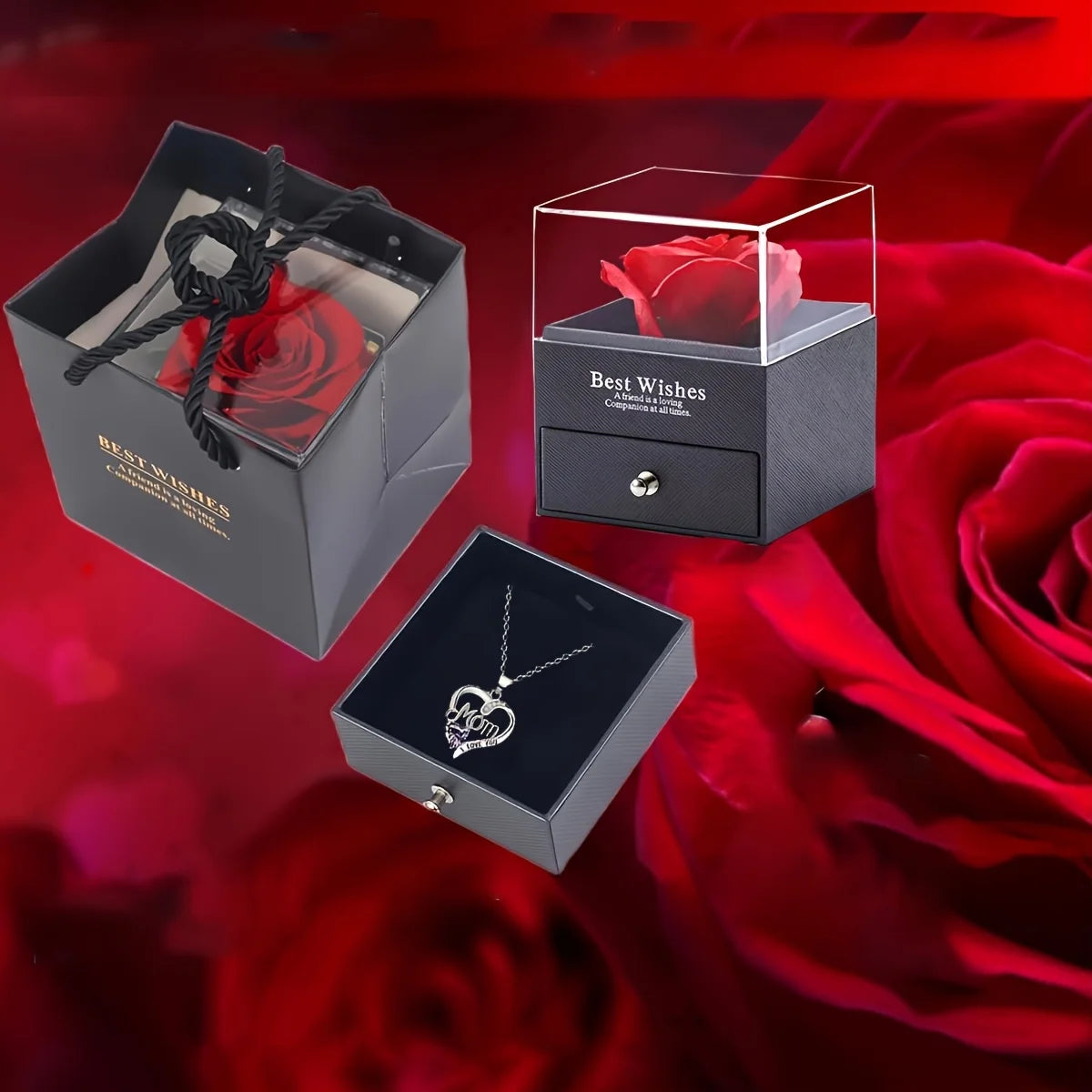 Rose Soap Gift Box with MOM Necklace | Perfect Gift for Mom
