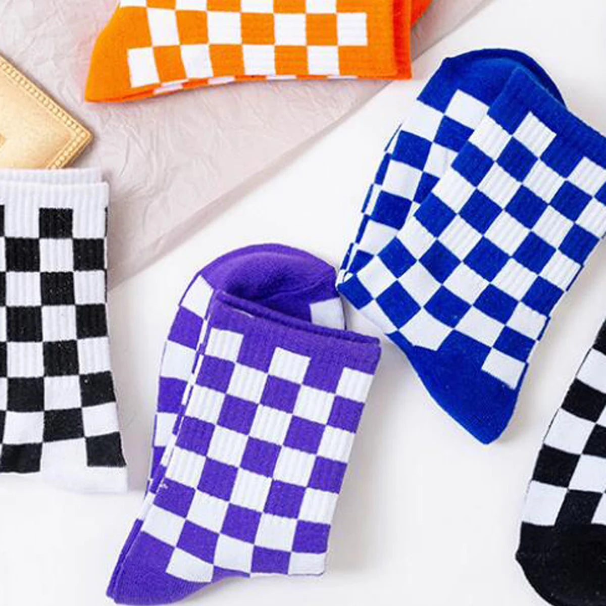 Unisex Checkerboard Socks | Trendy Geometric Cotton Streetwear