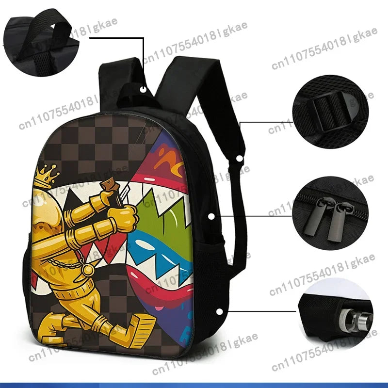 3pcs Crocodile Mouth Print Backpack Set | Lightweight Travel Bags