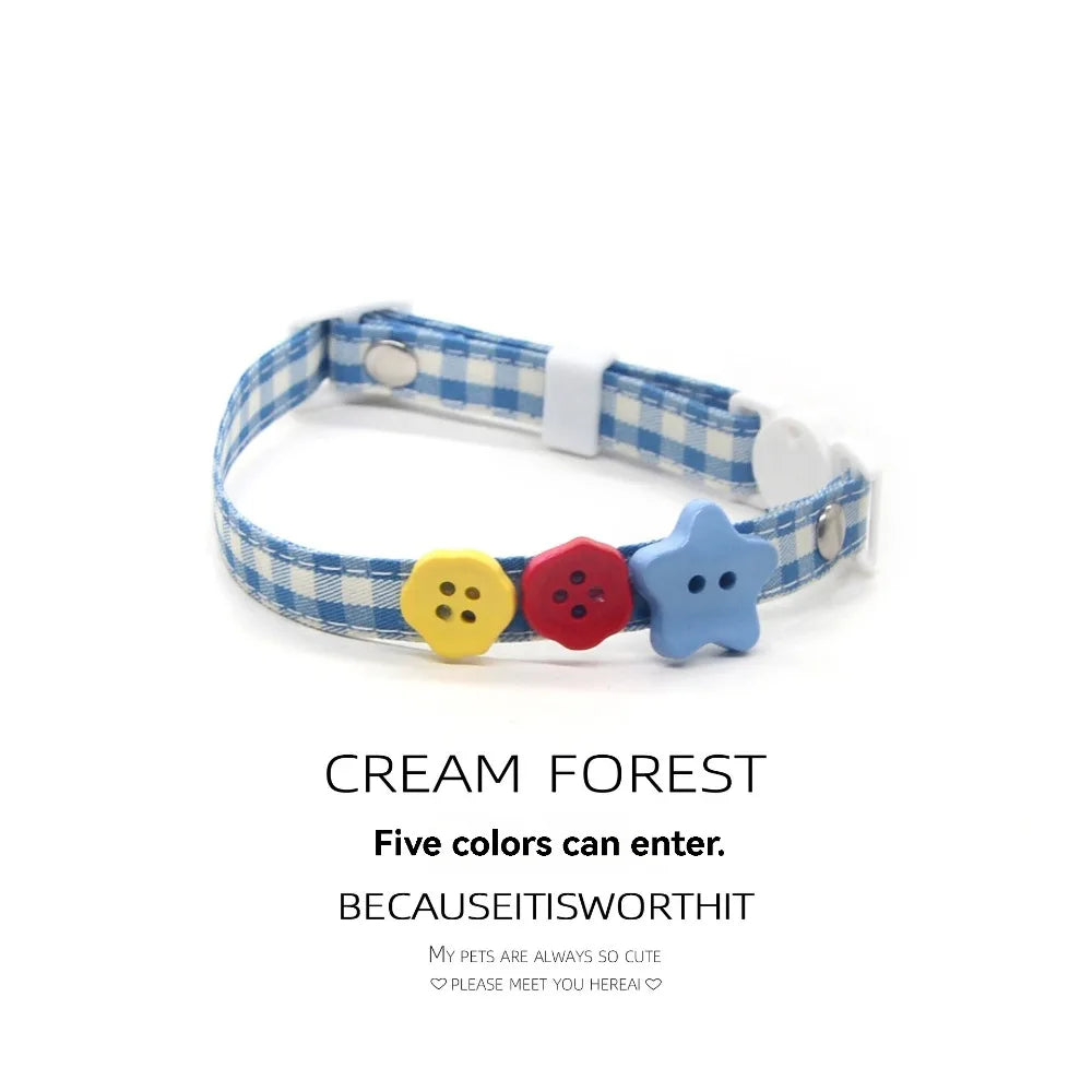Plaid Pet Collar Necklace | Trendy Cartoon Style with Safety Buckle