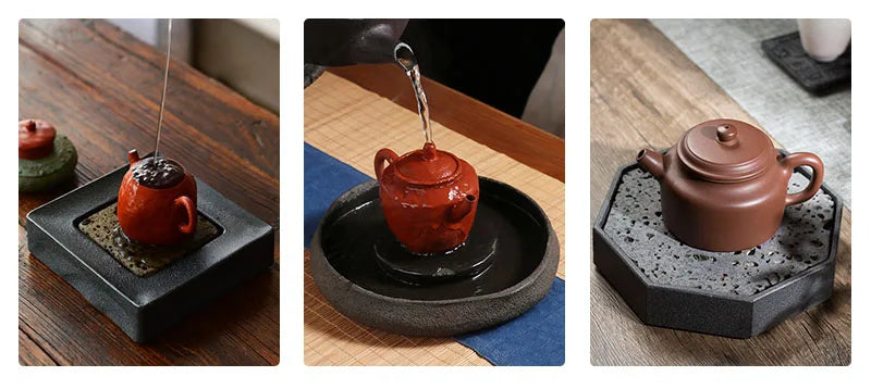 Bandeja de té con tótem de dragón tallado a mano | Elegante decoración volcánica negra