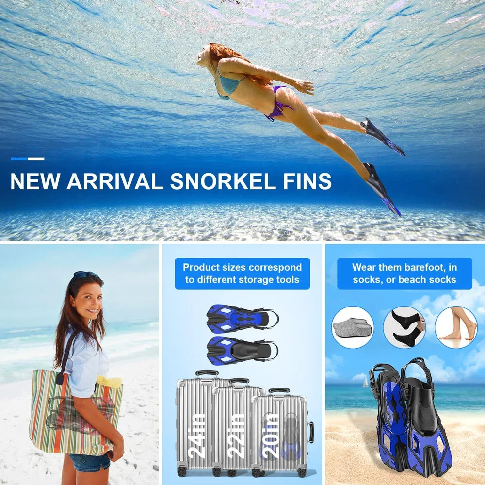 Swim Flippers Snorkel Fins Short Diving Frog Shoes Duck Webs Adjustable Silicone Travel Size Open Heel For Adult Men Women Youth