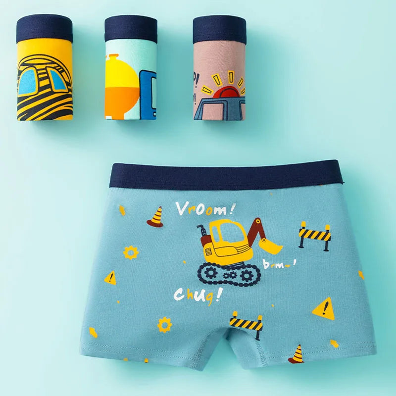 Boys Cotton Underwear | 4-Pack Cartoon Boxer Briefs for Kids