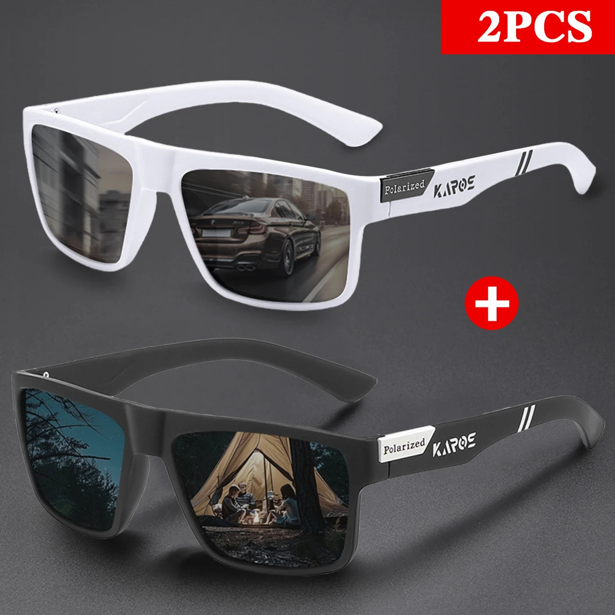 KAROS 2Pcs Polarized Sport Glasses Set for Men & Women UV400 Protection Eyewear for Fishing Cycling Driving Travel & Hiking YZ23