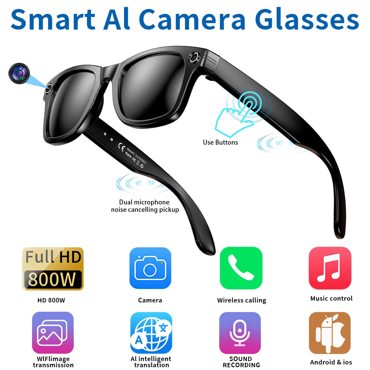 AI Smart Glasses with 8MP Camera & Bluetooth Features