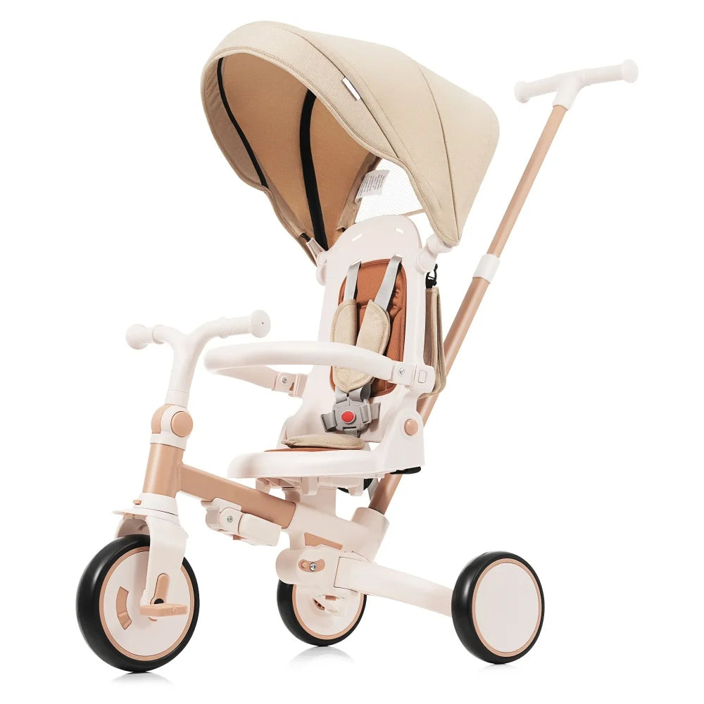 Portable 7-in-1 Toddler Tricycle | Adjustable Handle & Safety Guardrail
