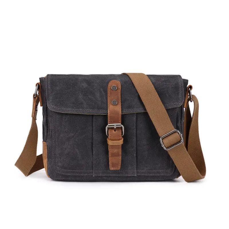Vintage Waxed Canvas Crossbody Bag | Water-Resistant Casual Satchel