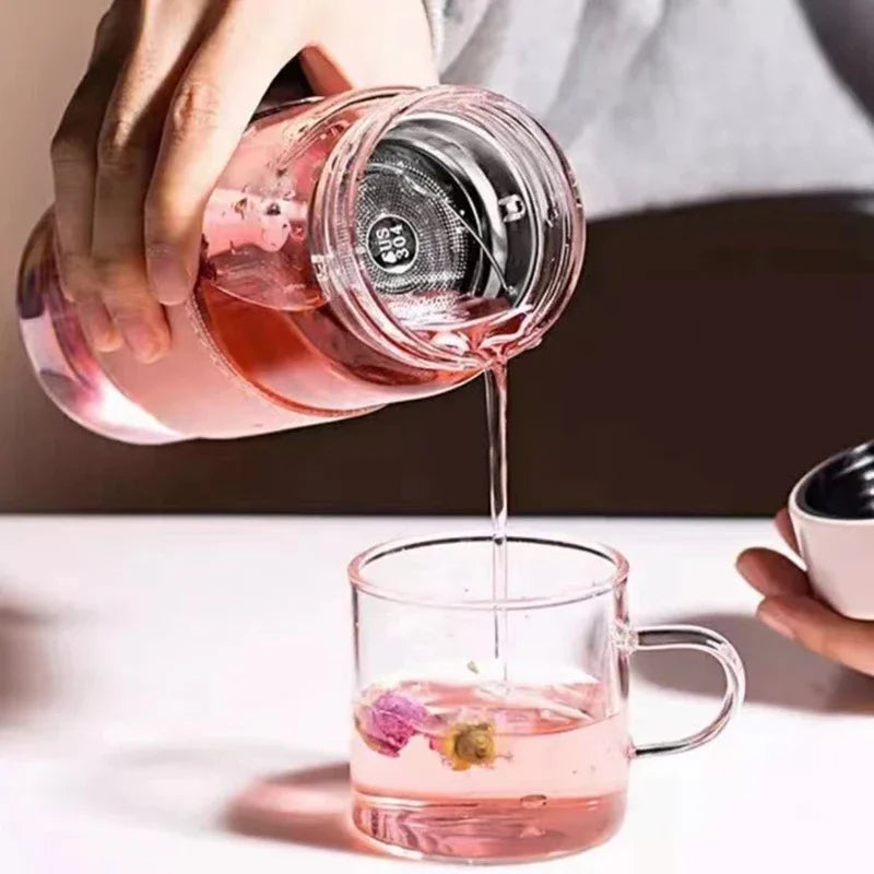Japanese Style Glass Water Bottle with Tea Infuser | 480ml