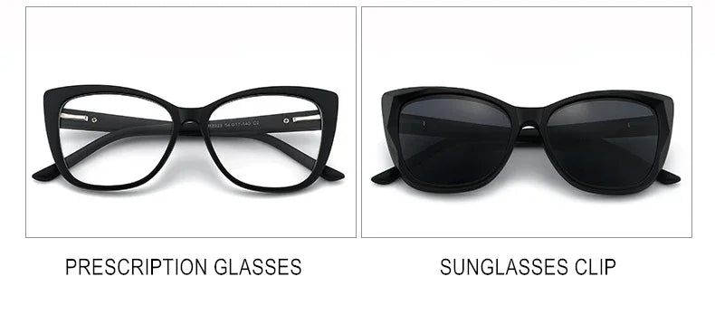 Stylish Cat Eye Prescription Glasses with Clip-On Sunglasses