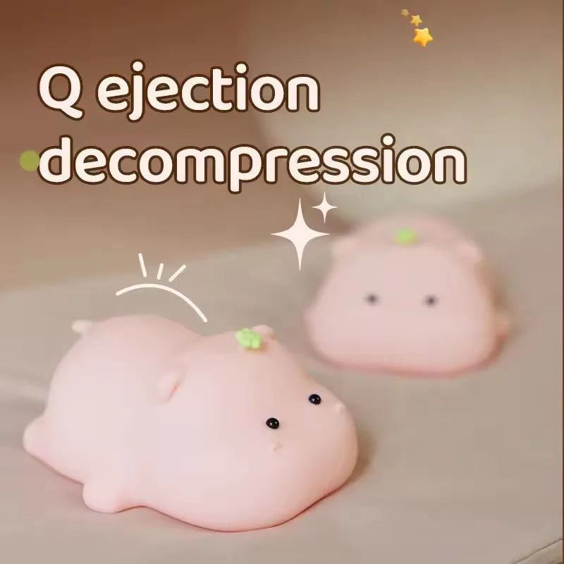 Cute Pink Hippo Night Light | Portable Silicone Kids Lamp