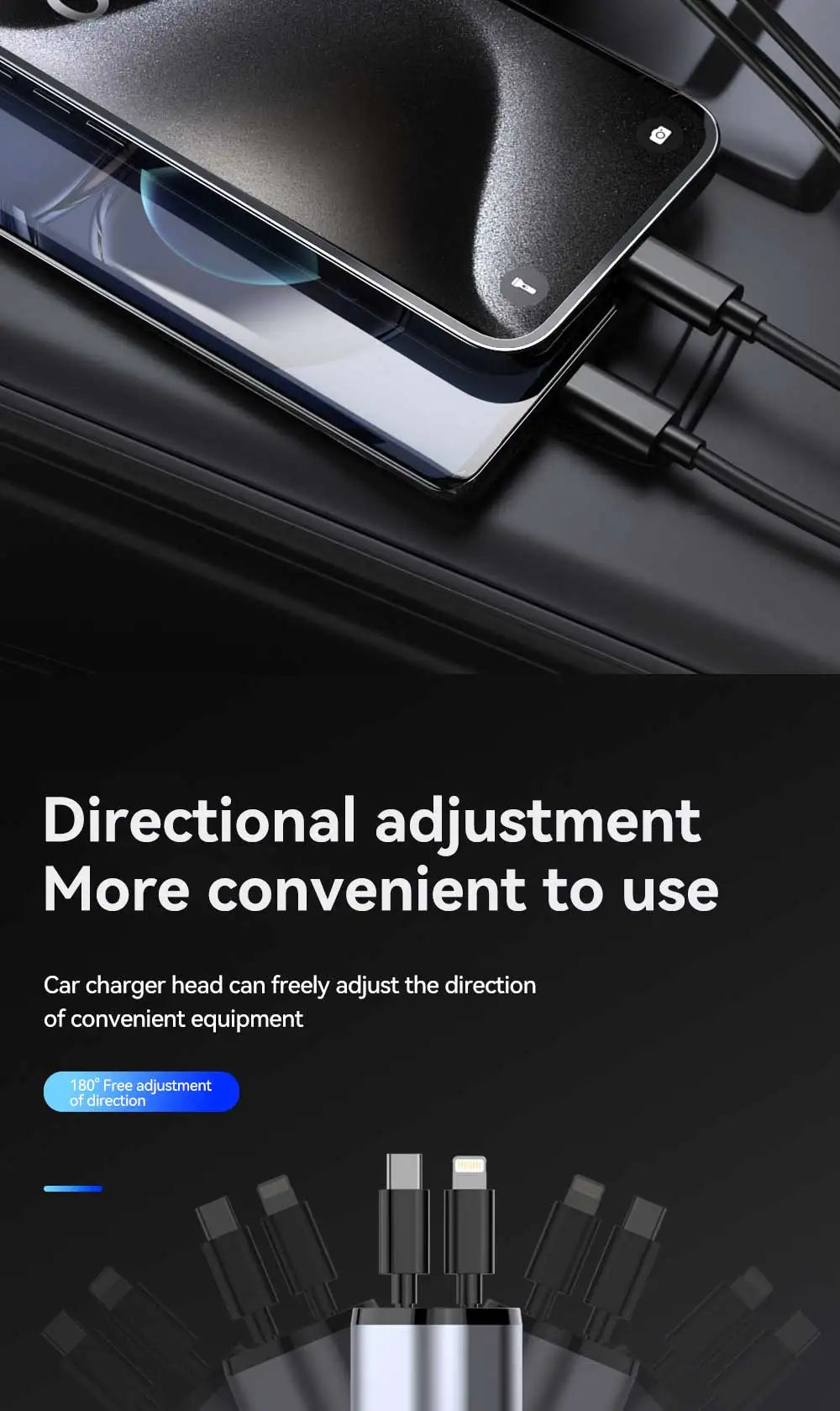 120W 4-in-1 Car Charger | Fast Retractable Charging Adapter