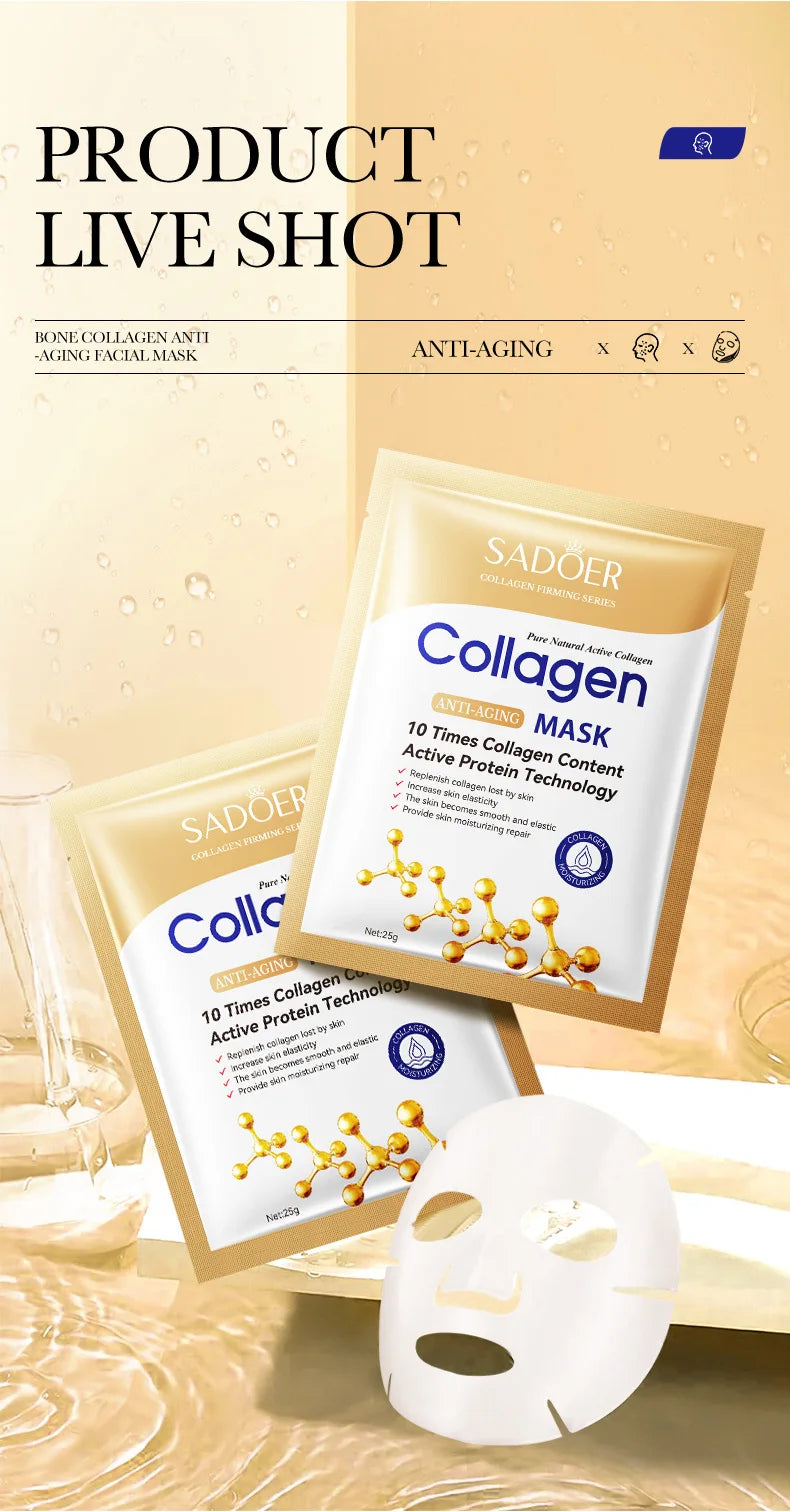 10pcs Anti-Wrinkle Collagen Face Masks | Moisturizing & Brightening