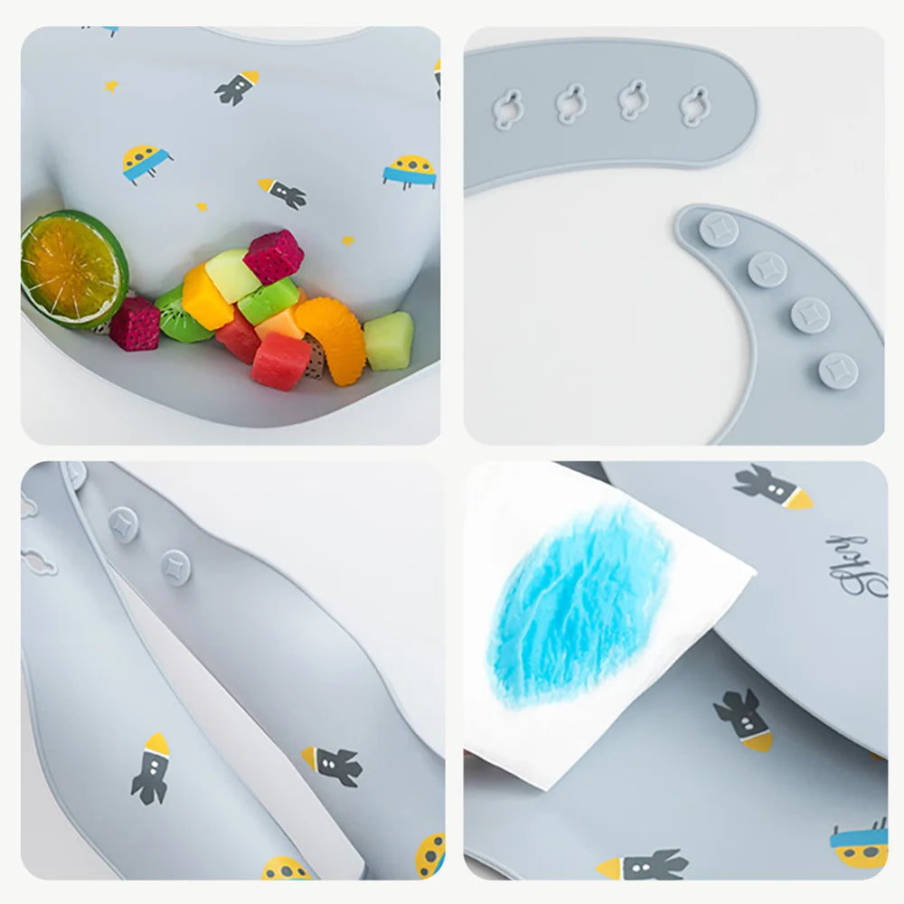 Adjustable Waterproof Silicone Baby Feeding Bibs for Kids