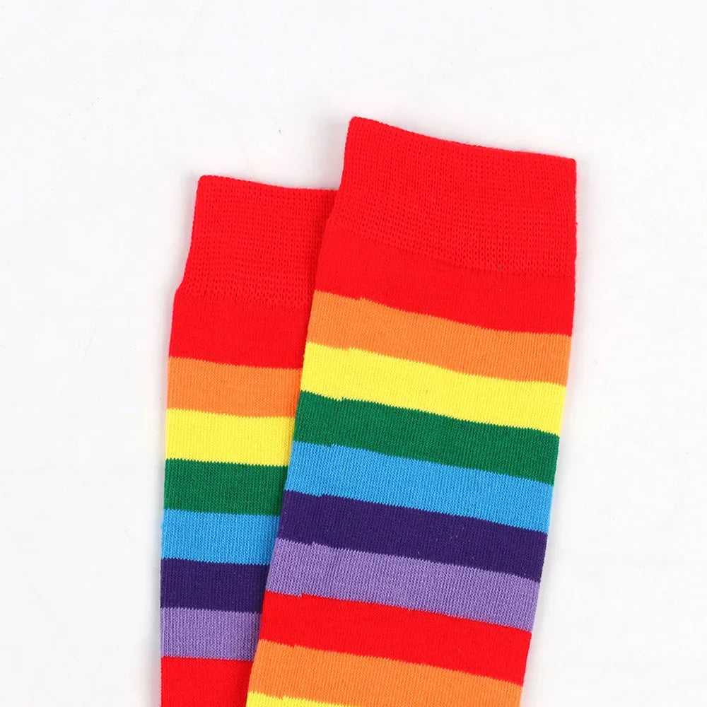 Women’s Rainbow Stripes Over Knee Socks & Elbow Gloves Set