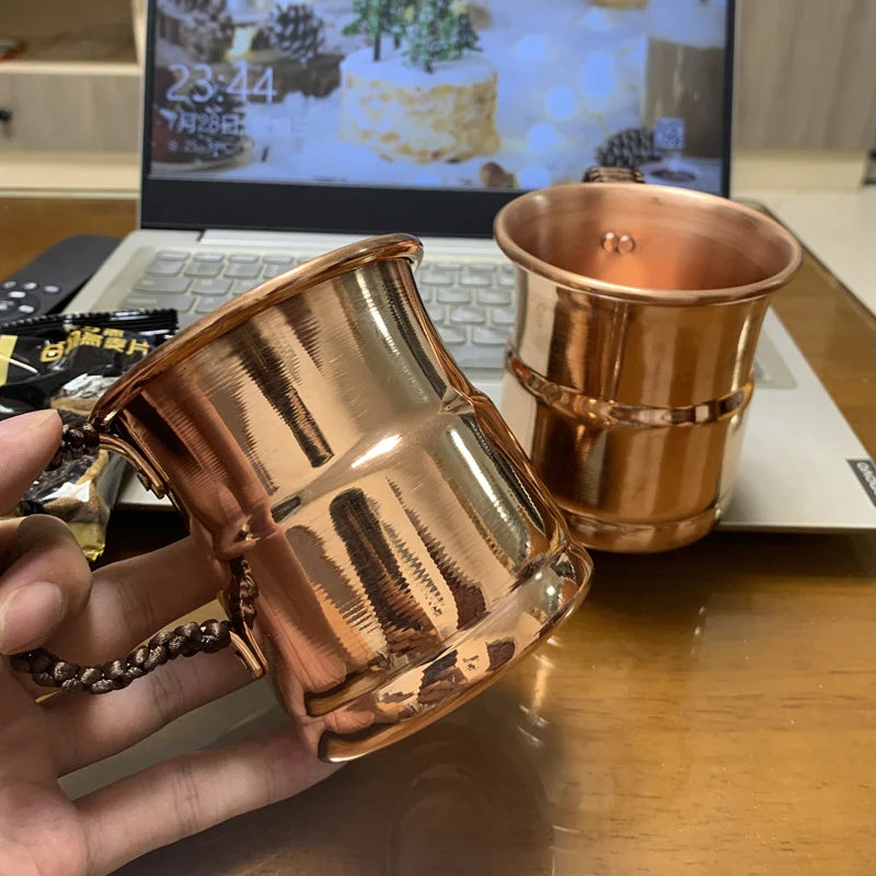 Handcrafted Pure Copper Beer Milk Mug Weave Handle Thickened Moscow Water Mule 400 ml Breakfast Cup Moscow Drinkware Tableware