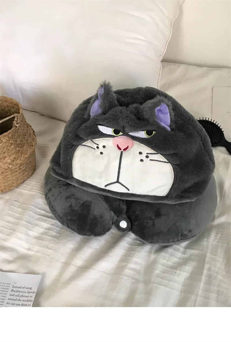 Kawaii Cat U-Shaped Neck Pillow | Cozy Hooded Travel Companion