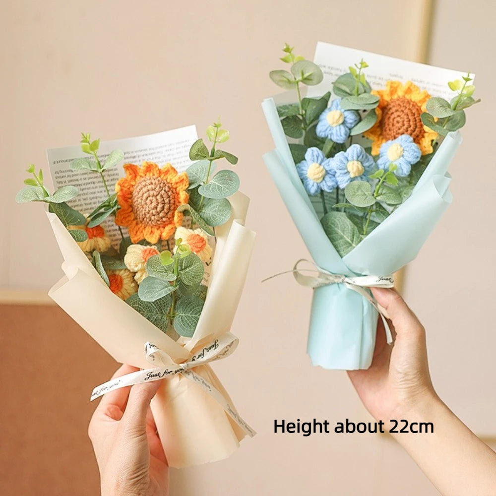 Ramo de flores de ganchillo hecho a mano | Girasol y margarita eternos de regalo