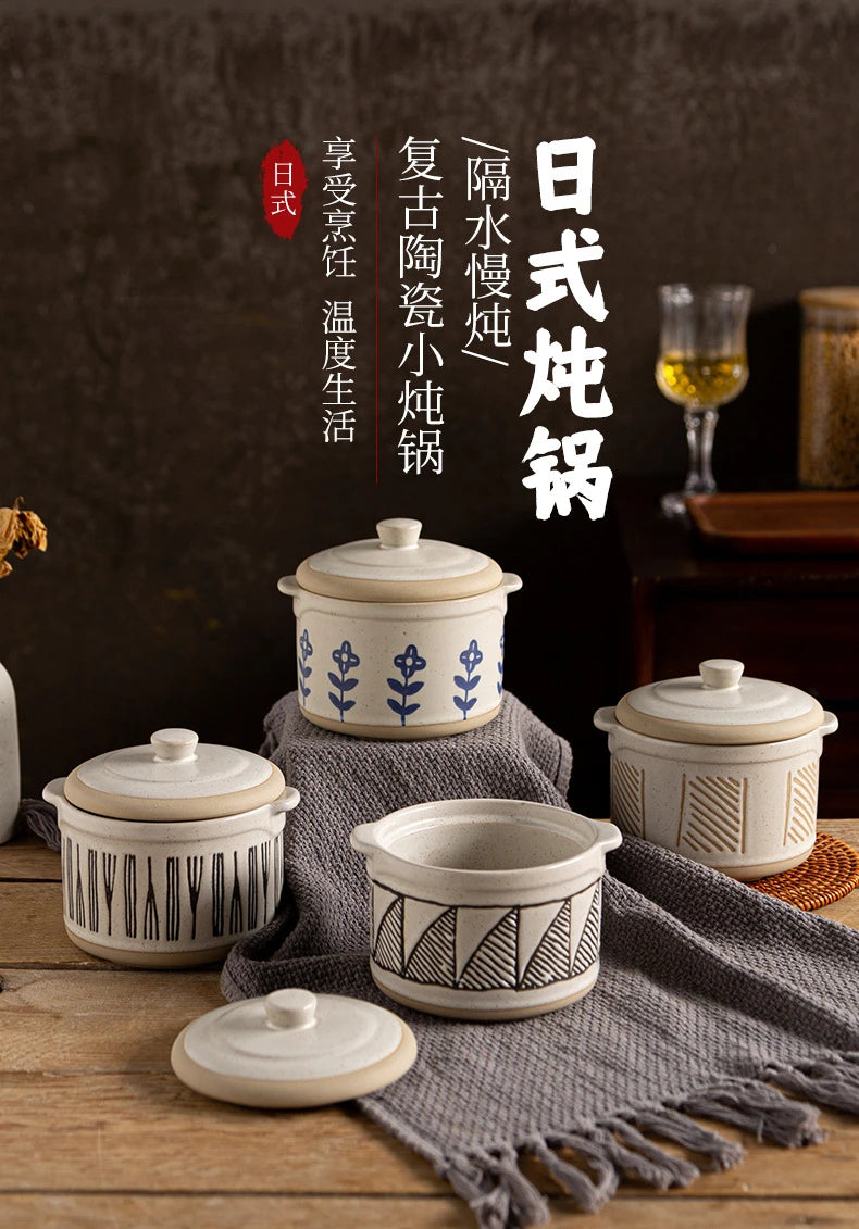 Olla para guisar de cerámica rústica japonesa | Vajilla de cerámica ecológica para horno