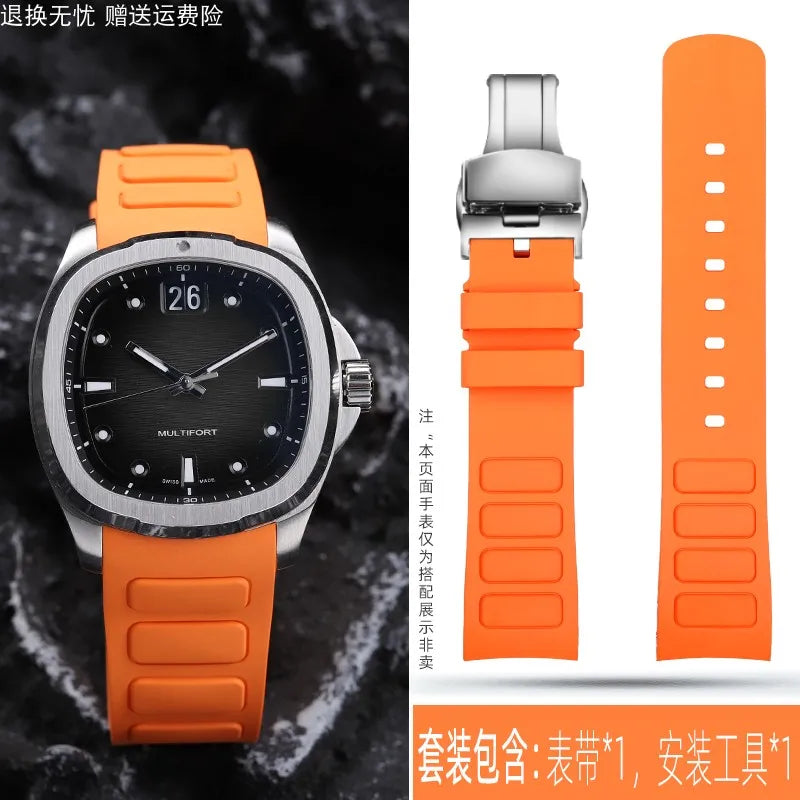 22mm Rubber Watch Strap | Stylish Black/Grey Fluoroelastomer Band