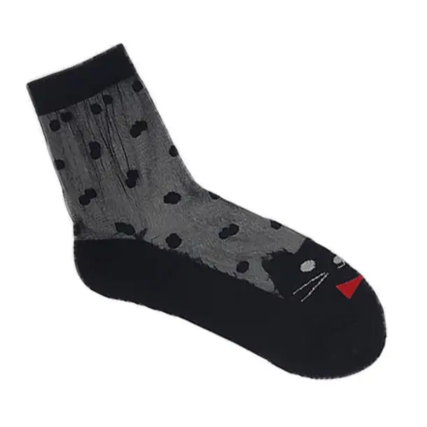 3 Pairs Women's Cat Lace Silk Socks | Thin Cartoon Design Socks