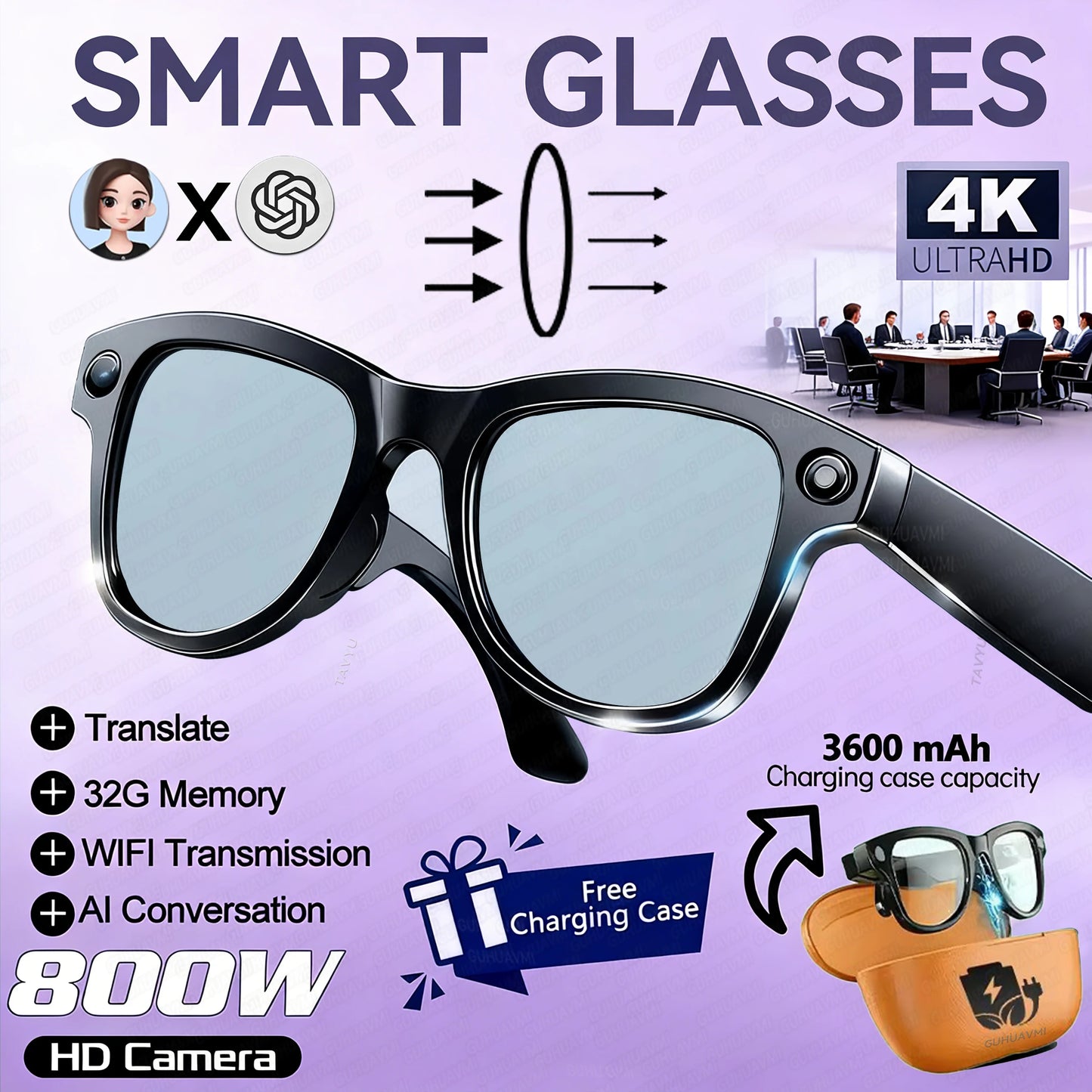 AI Smart Glasses | Real-Time Translation, Video Recording & Music