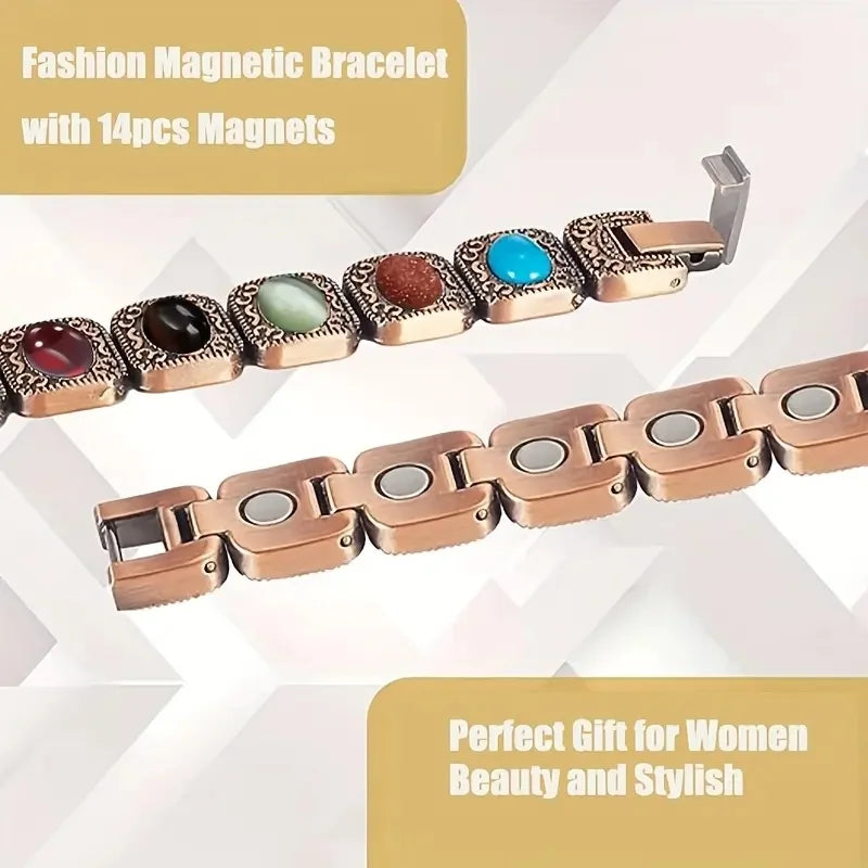 Adjustable Pure Copper Magnetic Bracelet with Natural Stones
