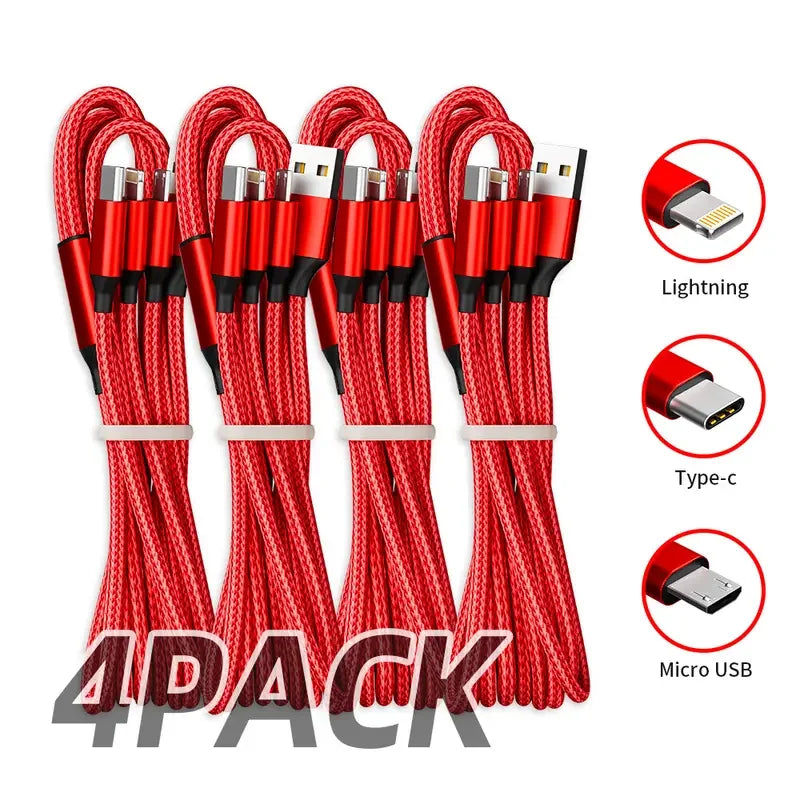 4pcs 3in1 USB-C Fast Charging Cable | Multi-Interface Charging