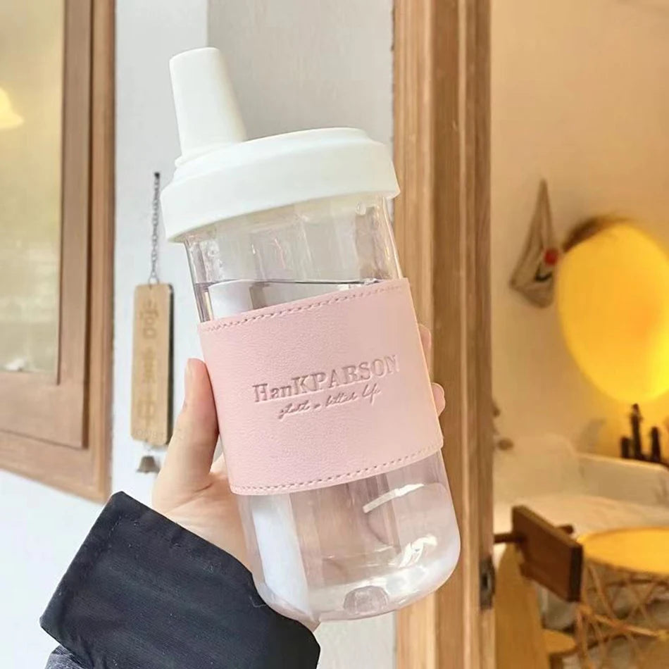 Cute Pearl Milk Tea Straw Plastic Water Bottle | Large Capacity Drinkware