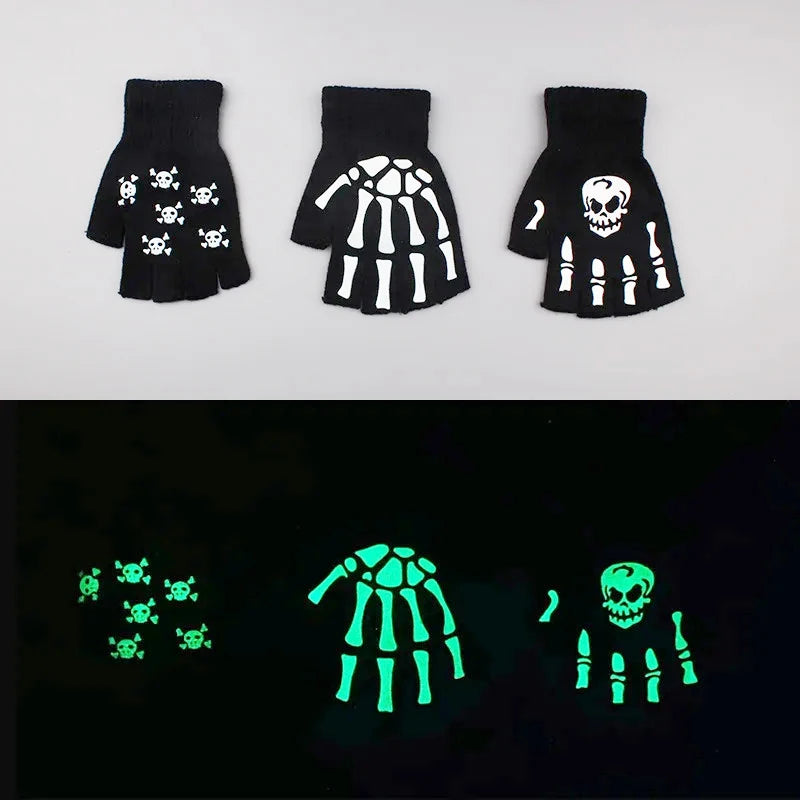 Luminous Skeleton Half Finger Gloves | Unique Halloween Cosplay