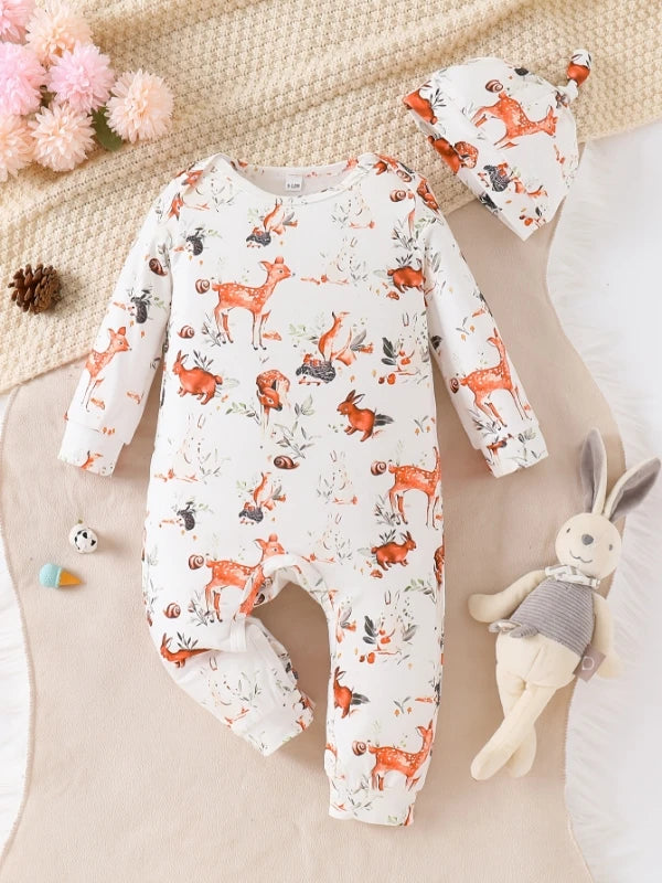 Unisex Baby Long Sleeve Romper | Cute Cartoon Deer Onesie