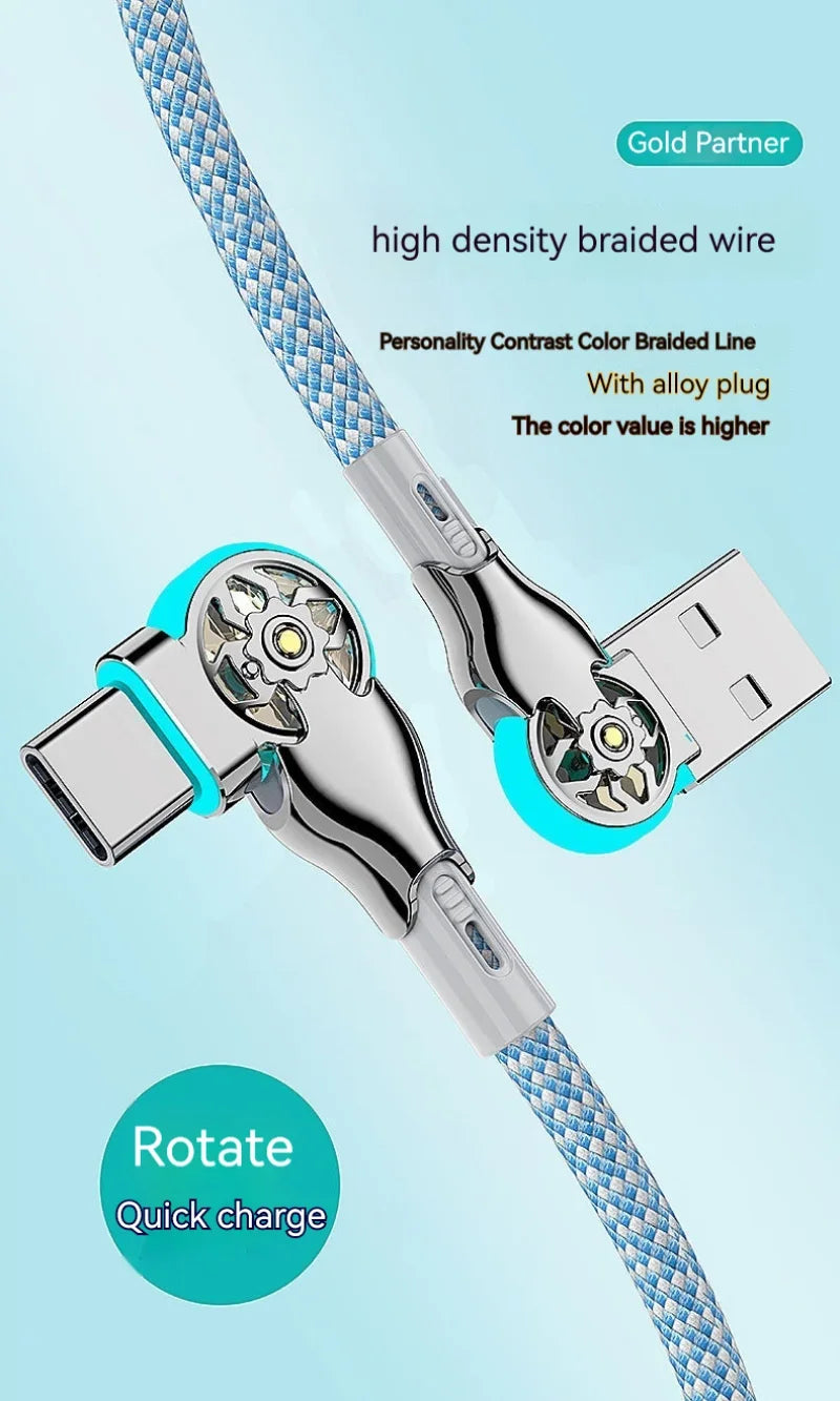 Fast Charge USB A to C Cable | 180 Degree Rotatable Durable Cord