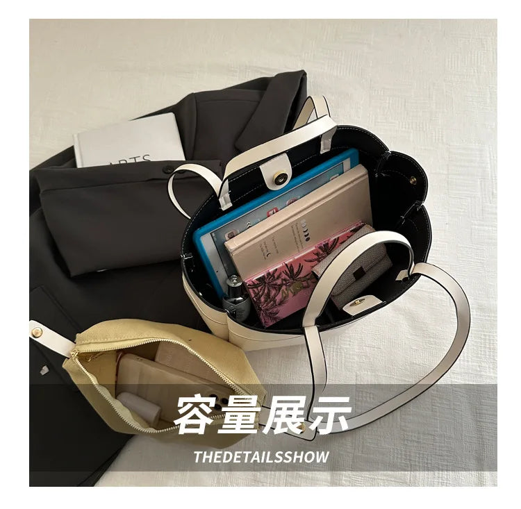 Trendy Women's Large Capacity PU Leather Tote & Crossbody Bag