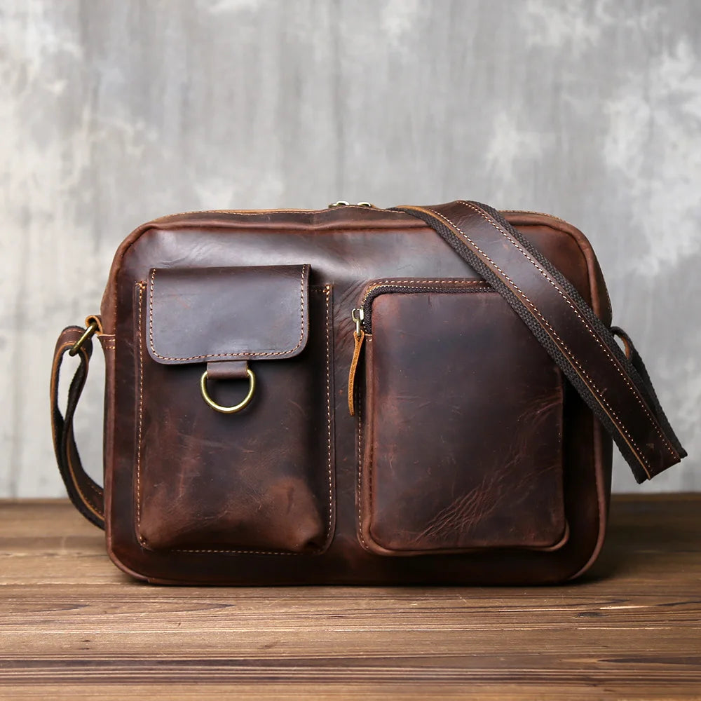 Retro Handcrafted Leather Men's Crossbody Bag | Versatile Fashion
